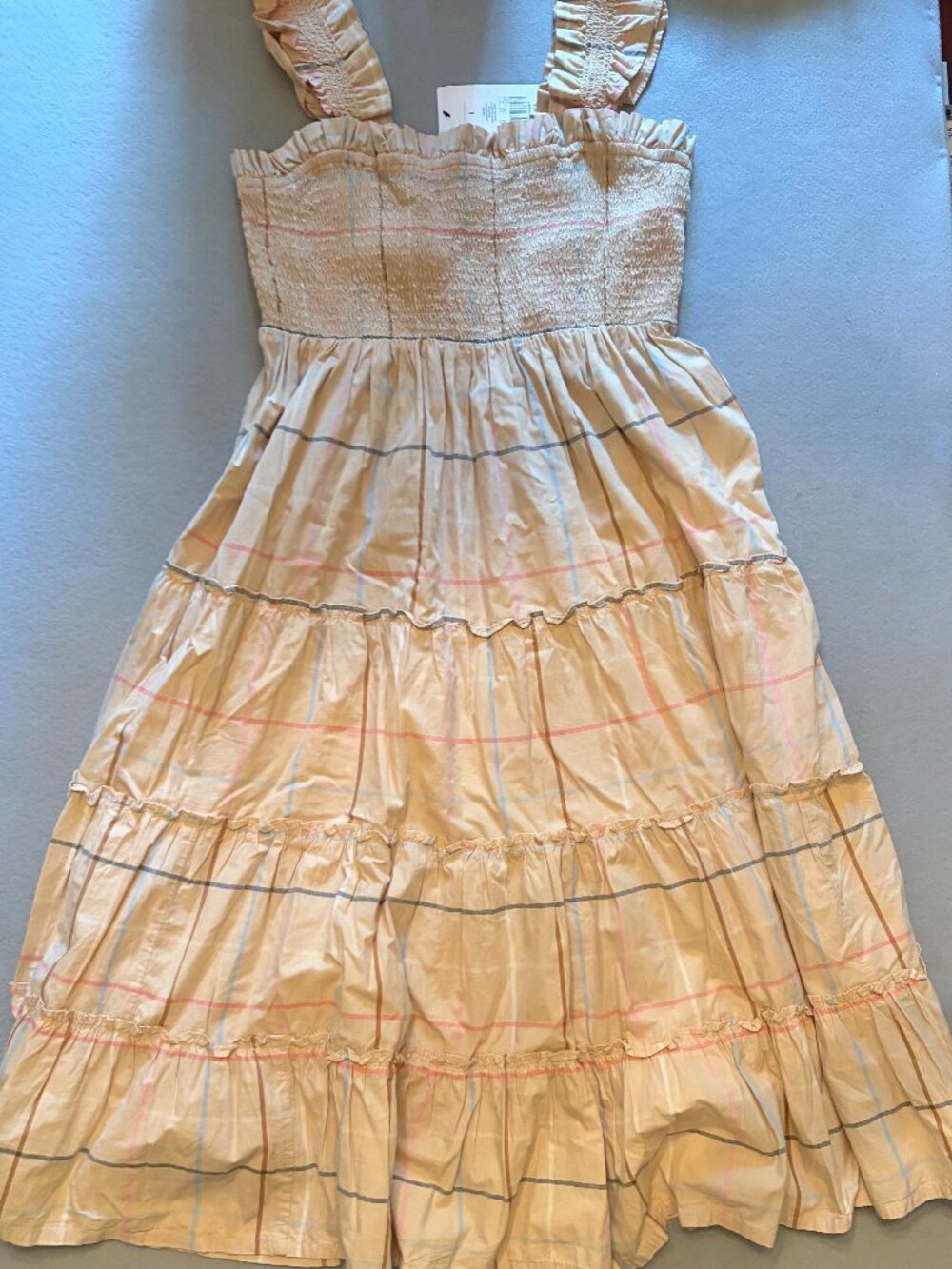 ✨ NWT Crown & Ivy Muted Plaid Gathered Bodice Flutter Strap Sundress - Size L ✨
